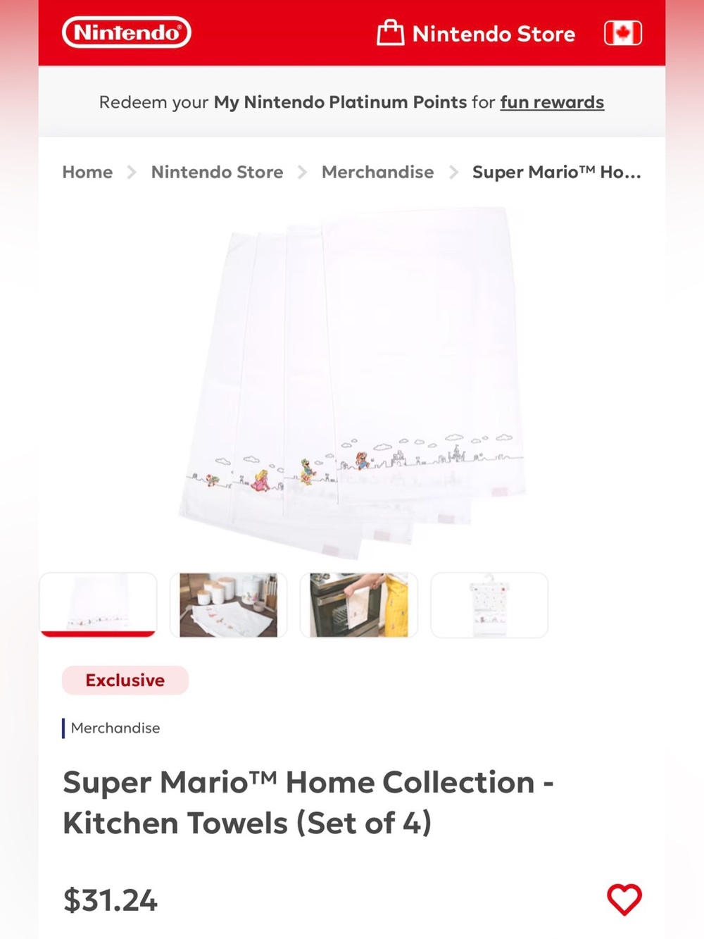 Super Mario Kitchen Towels x4